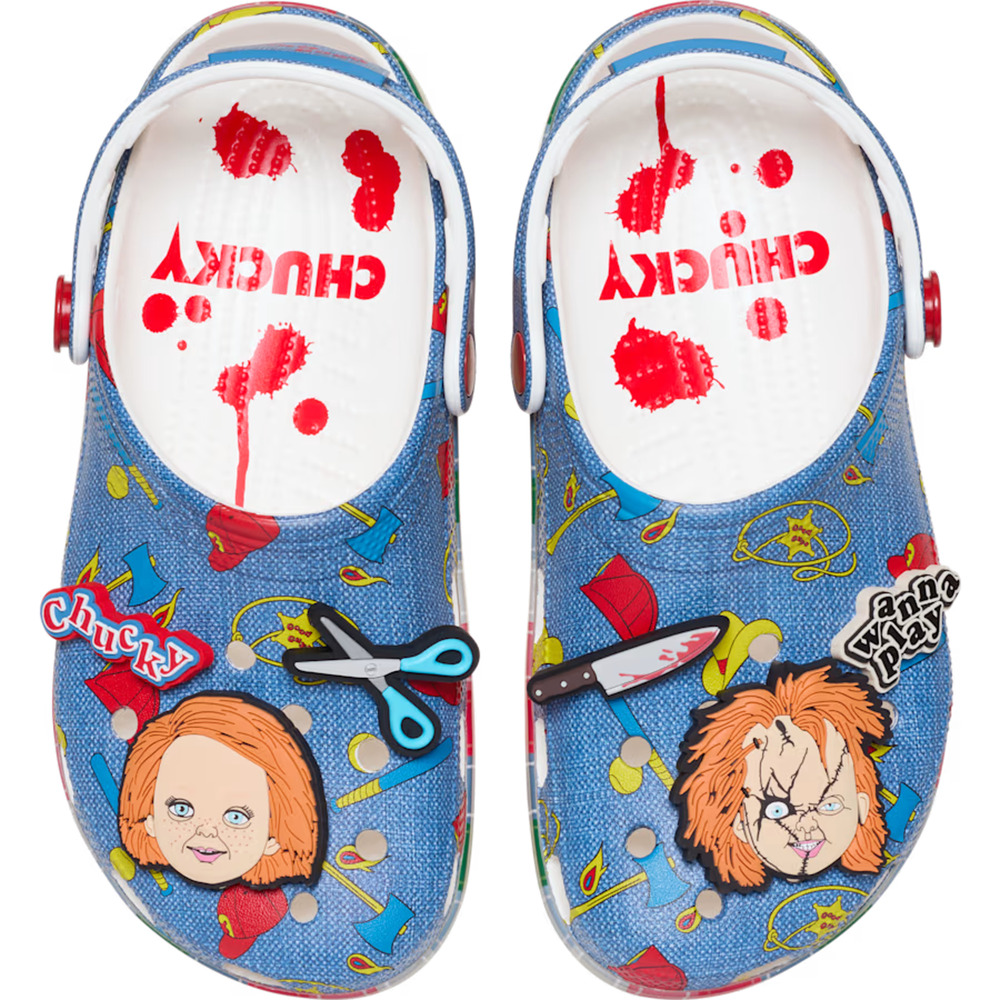 NEW Crocs Chucky Classic Slip On Clogs Mens Size 11 Sandals Multi Blue Halloween